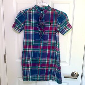 Ralph Lauren girls flannel plaid dress with ruffles and pockets size 8
